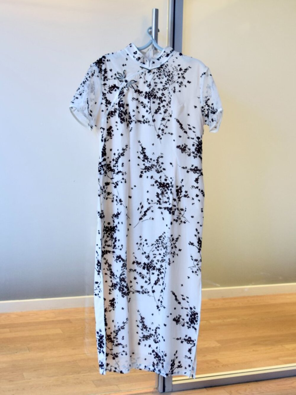 Beige Brown Flocked Flora Qipao Long Dress - Chinese Traditional Cheongsam